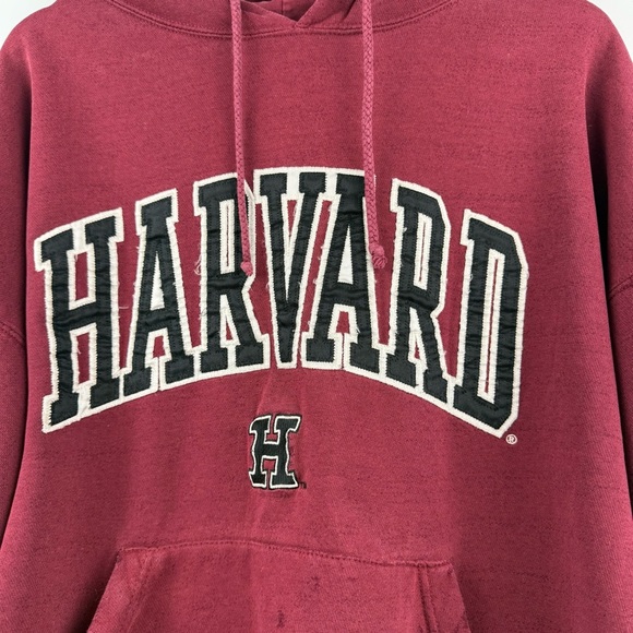 Vintage Harvard Hoodie • 2XL Maroon Embroidered Pullover by J. America - Picture 3 of 10